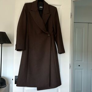 Zara Women’s Double- Breasted Button Wool Coat Brown Small